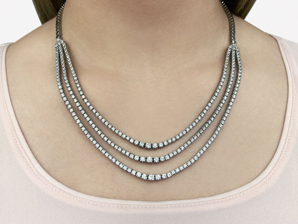 Triple Strand Diamond Tennis Necklace 7.65 carats