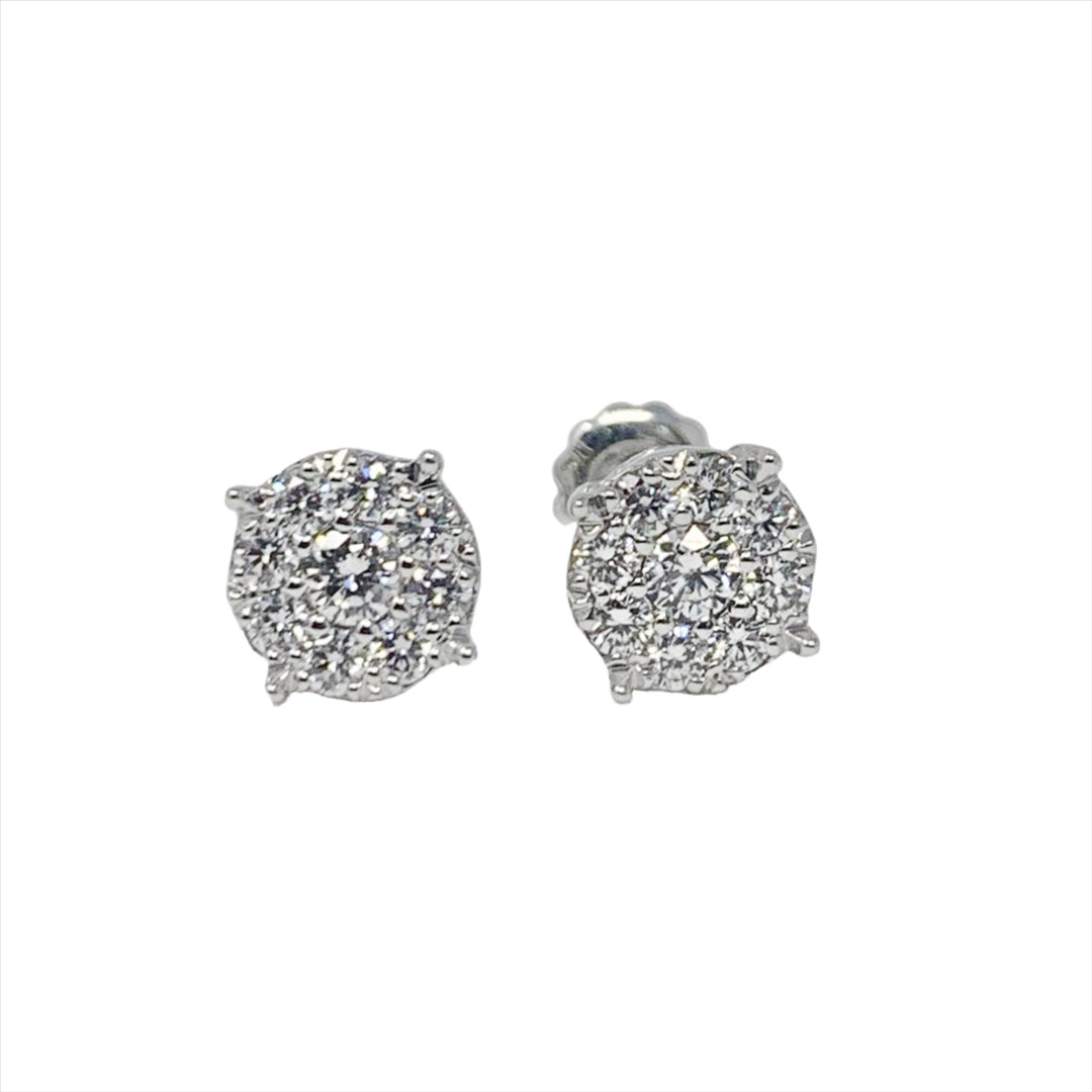 14K White Gold Diamond Cluster Earrings