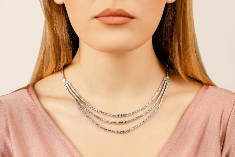 Triple Strand Diamond Tennis Necklace 7.65 carats