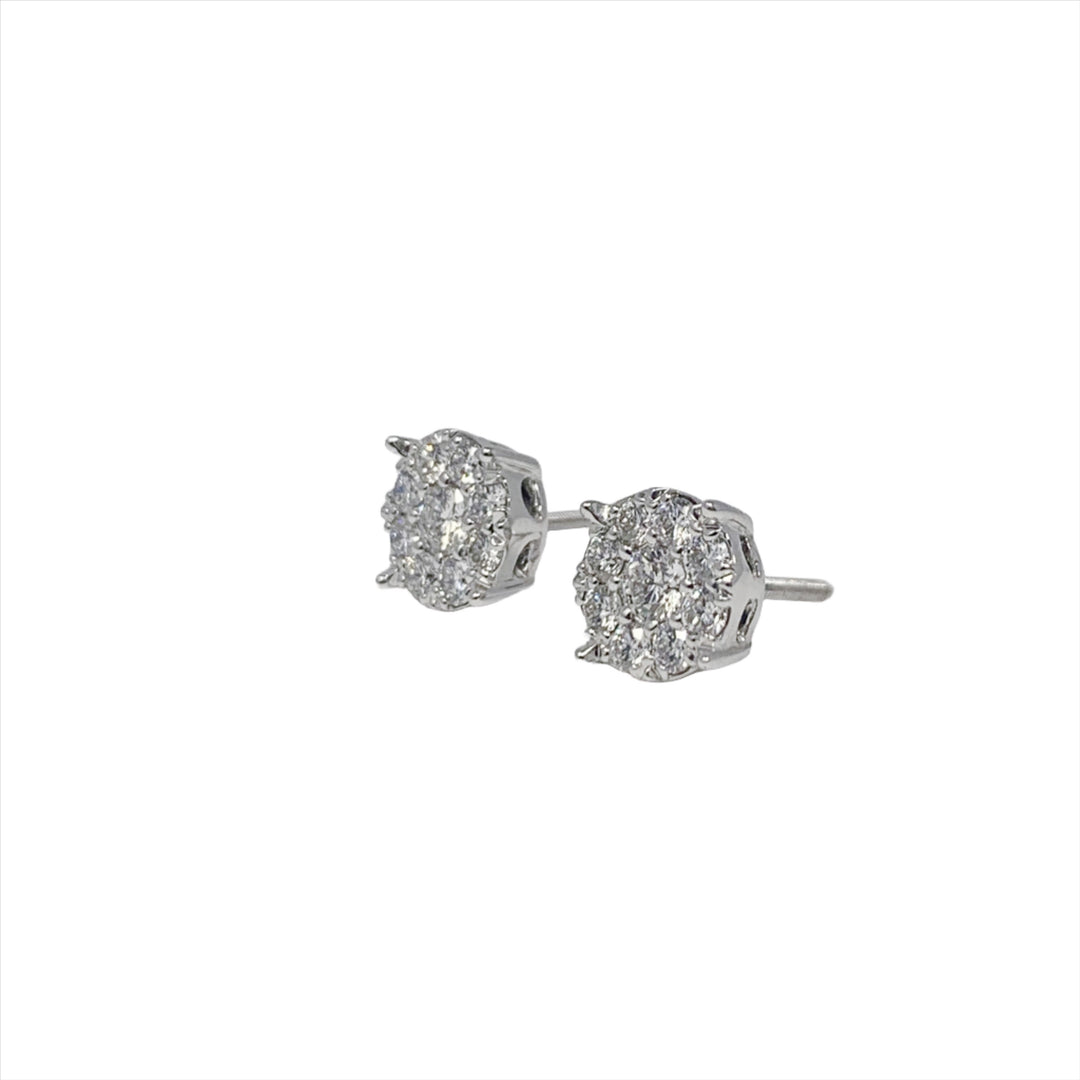 14K White Gold Diamond Cluster Earrings