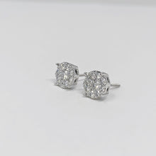 Load image into Gallery viewer, 14KW diamond cluster earrings.
