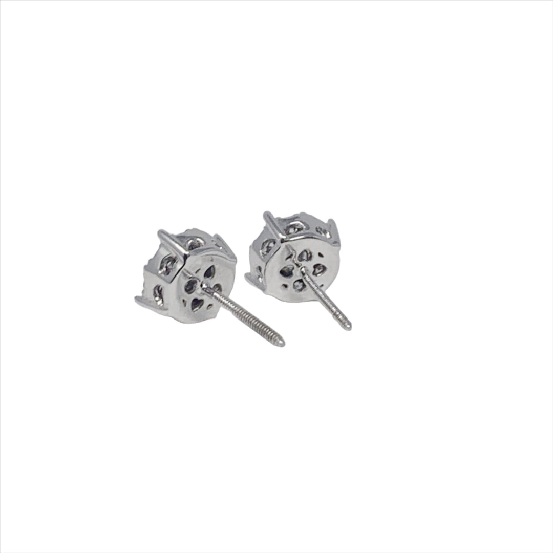 14K White Gold Diamond Cluster Earrings